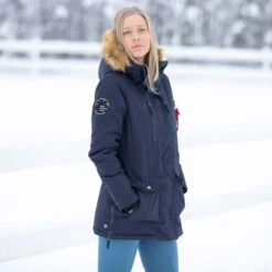Horze Women's Brooke Long Parka Jacket - Dark Navy -Best Equestrian Supplies 347821 800 800