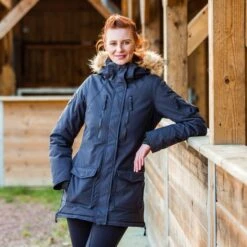 Horze Women's Brooke Long Parka Jacket - Dark Navy -Best Equestrian Supplies 347823 800 800