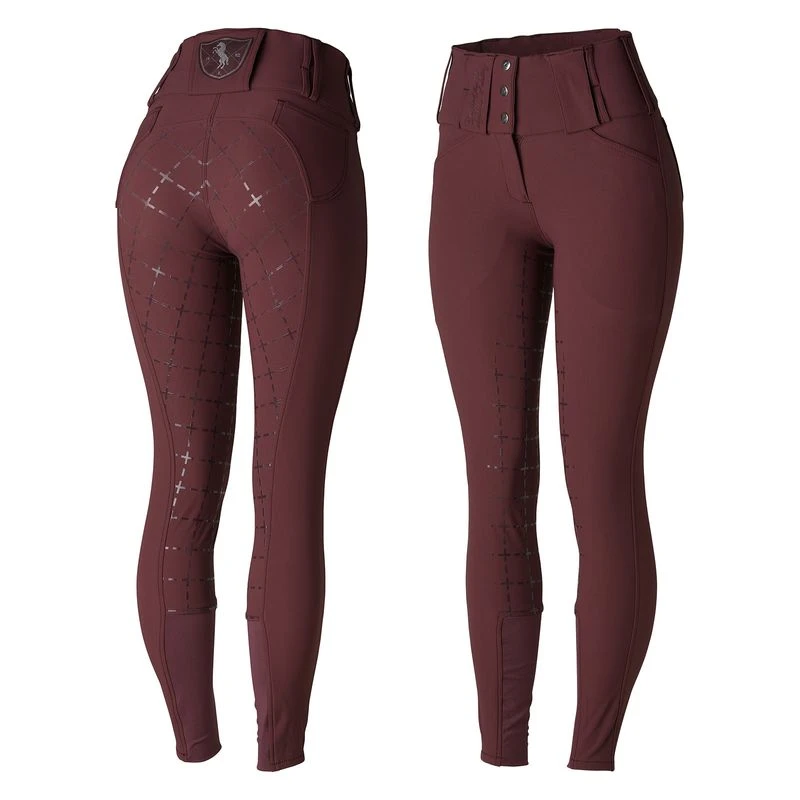 Horze Women's Desiree High Waist Full Seat Breeches - Sassafras Wine Red 3 Horze Women's Desiree High Waist Full Seat Breeches - Sassafras Wine Red