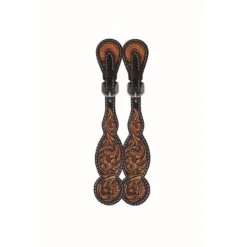Western Rawhide Jim Taylor Performance Floral Tear Drop Spur Straps - Two Tone Brown