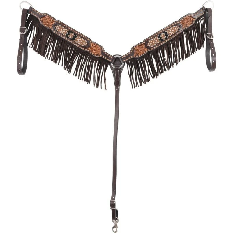 Western Rawhide Country Legend Bead Inlay Breastcollar - Brown Fringe 3 Western Rawhide Country Legend Bead Inlay Breastcollar - Brown Fringe