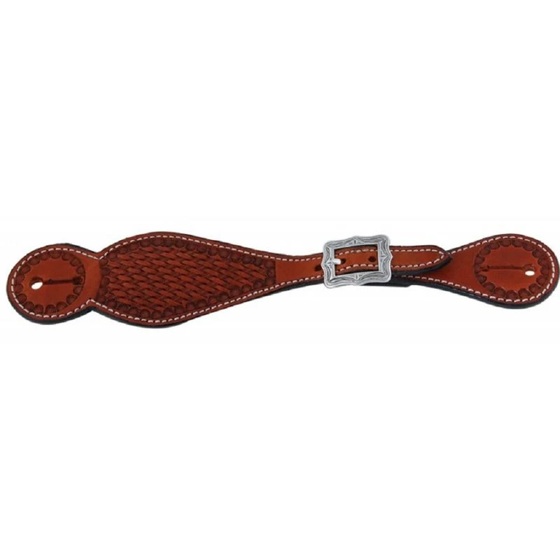 Western Rawhide Country Legend Spur Straps With Border - Chestnut 3 Western Rawhide Country Legend Spur Straps With Border - Chestnut
