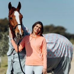Horze Women's Lou Technical Ventilated Shirt W/High Neck - Peach Amber Pink -Best Equestrian Supplies 543137 800 800