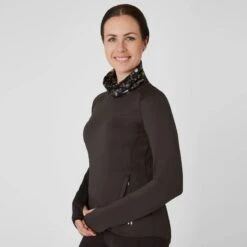 Horze Women's Kaitlin Turtleneck Sweater W/ Flower Design - After Dark Brown -Best Equestrian Supplies 544261 800 800