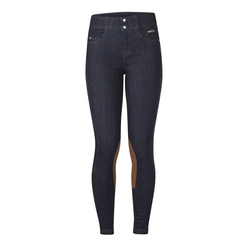 Kerrits Kids' Stretch Denim Knee Patch Breeches - Classic Dark Blue 3 Kerrits Kids' Stretch Denim Knee Patch Breeches - Classic Dark Blue
