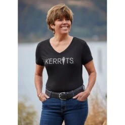 Kerrits Women's Logo V-Neck Tee - Black/Pewter -Best Equestrian Supplies 599065 800 800
