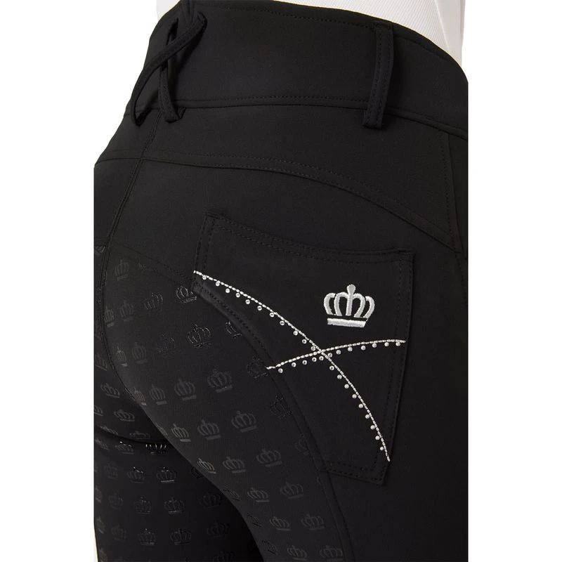 Horze Women's Queenie Silicone Full Seat Breeches W/Crystals - Black 7 Horze Women's Queenie Silicone Full Seat Breeches W/Crystals - Black - Image 5