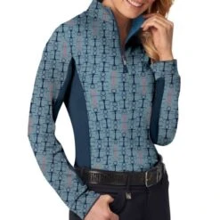 Romfh Women's Chill Factor Printed Long Sleeve Sun Shirt - Bit Matrix/River Rock