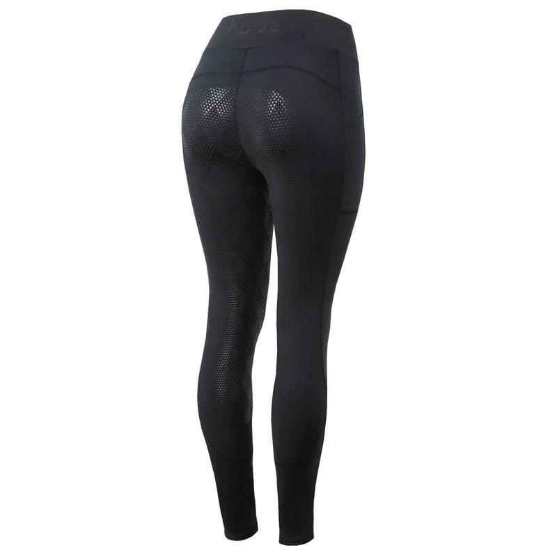 Horze Women's High Waist Full Seat Tights W/Phone Pocket - Black 3 Horze Women's High Waist Full Seat Tights W/Phone Pocket - Black
