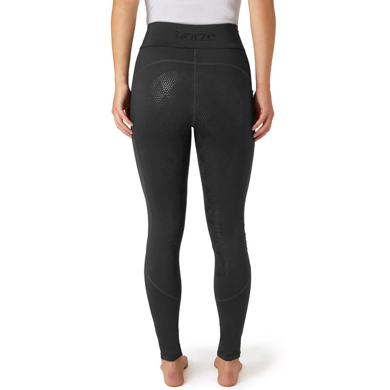 Horze Women's High Waist Full Seat Tights W/Phone Pocket - Black 6 Horze Women's High Waist Full Seat Tights W/Phone Pocket - Black - Image 4