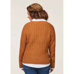 EQL Women's Brittany Cable Knit V-Neck Sweater - Spice -Best Equestrian Supplies 694397 800 800