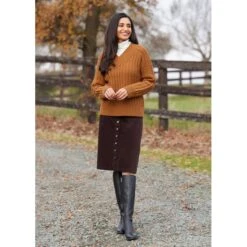 EQL Women's Brittany Cable Knit V-Neck Sweater - Spice -Best Equestrian Supplies 694400 800 800