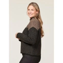 EQL Women's Funnel Neck Herringbone Sweater - Truffle -Best Equestrian Supplies 694740 800 800