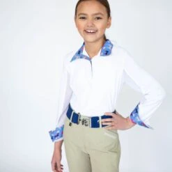 Romfh Kids' Sarah Long Sleeve Shirt Snap - White/Blue Welly Ponies