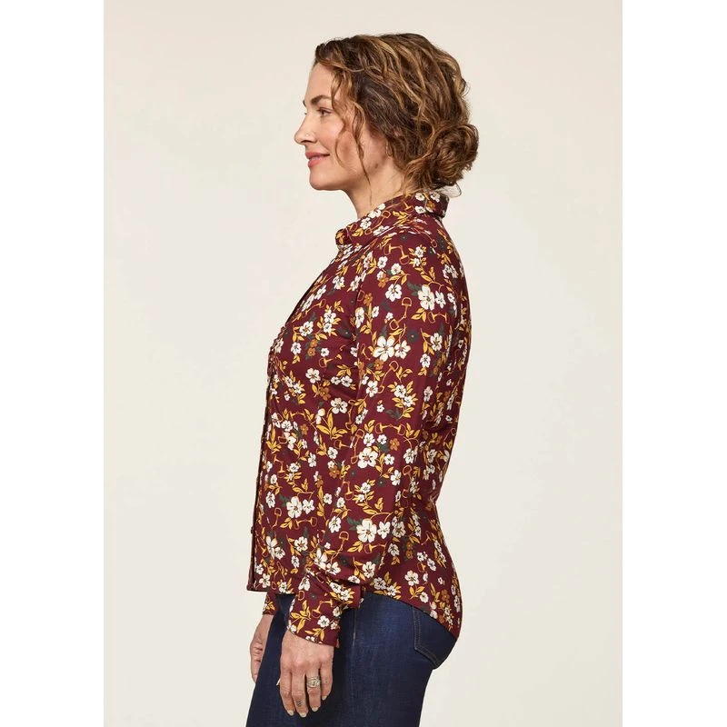 EQL Women's Ruched Button Front Long Sleeve Shirt - Sangria Snaffle Floral 5 EQL Women's Ruched Button Front Long Sleeve Shirt - Sangria Snaffle Floral - Image 3