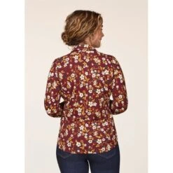 EQL Women's Ruched Button Front Long Sleeve Shirt - Sangria Snaffle Floral 10 EQL Women's Ruched Button Front Long Sleeve Shirt - Sangria Snaffle Floral -Best Equestrian Supplies 698682 800 800