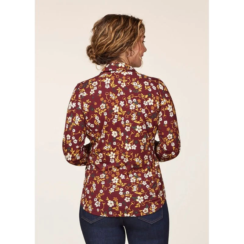 EQL Women's Ruched Button Front Long Sleeve Shirt - Sangria Snaffle Floral 6 EQL Women's Ruched Button Front Long Sleeve Shirt - Sangria Snaffle Floral - Image 4