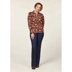 EQL Women's Ruched Button Front Long Sleeve Shirt - Sangria Snaffle Floral 11 EQL Women's Ruched Button Front Long Sleeve Shirt - Sangria Snaffle Floral -Best Equestrian Supplies 698683 800 800