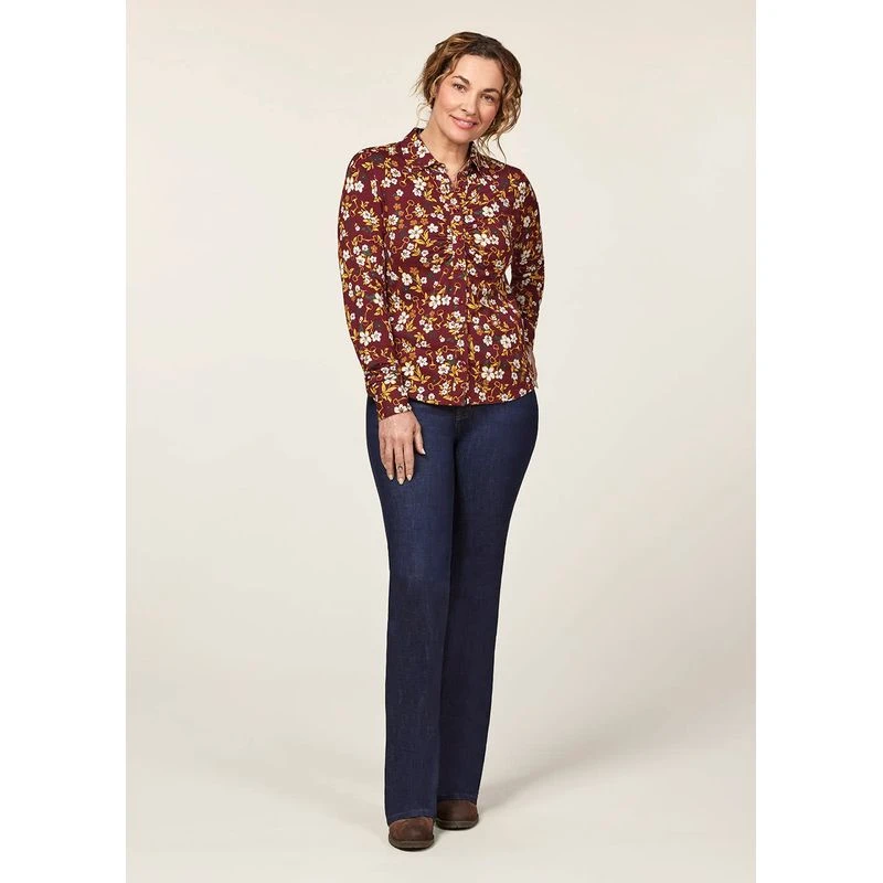 EQL Women's Ruched Button Front Long Sleeve Shirt - Sangria Snaffle Floral 7 EQL Women's Ruched Button Front Long Sleeve Shirt - Sangria Snaffle Floral - Image 5