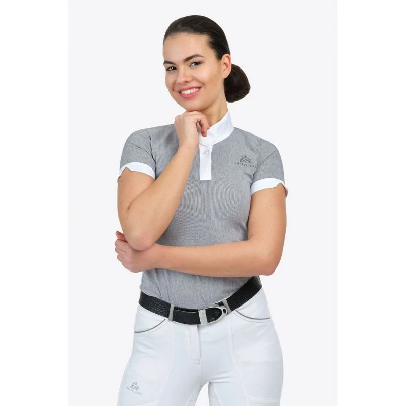 Cavalliera Women's Universe Short Sleeve Show Shirt - White/Black Microstripe 3 Cavalliera Women's Universe Short Sleeve Show Shirt - White/Black Microstripe