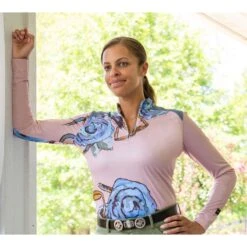 FITS Women's Kinetic Long Sleeve Shirt - Blue Roses & Tack -Best Equestrian Supplies 716581 800 800